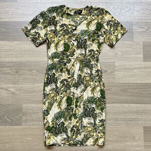 Vintage Gillian Dress Women 6 Silk Hawaiian Floral Faux Wrap Midi Shirt Sheath